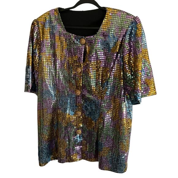 Women's Multicolor Sequin Disco Blouse XL Colorful *No tags* - Picture 1 of 11